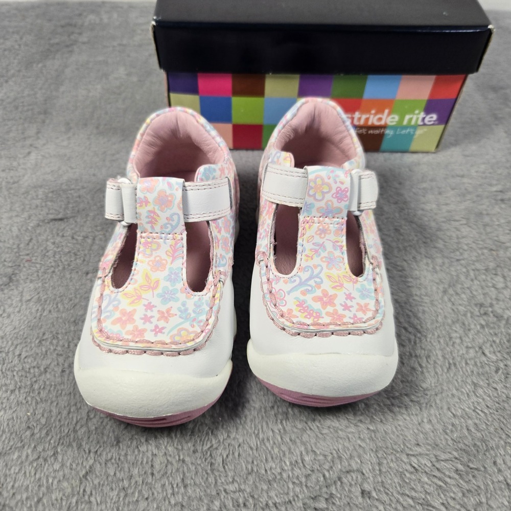 Stride Rite May T-Strap Toddler Girls White Pastel Floral Shoes 4.5W BG25035F